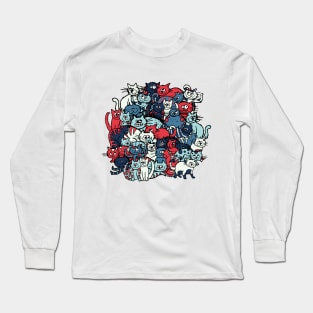 Fun Cat Doodle Pattern Long Sleeve T-Shirt